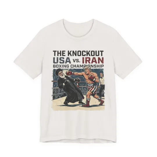 Discover USA vs Iran Boxing Championship T-Shirt | Trump Knockout Political Satire Tee