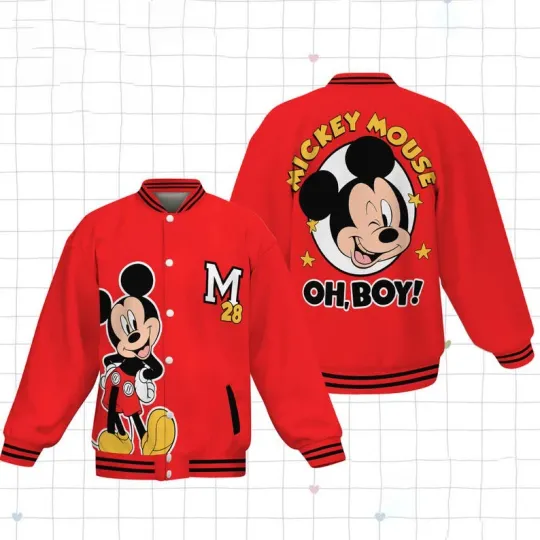 Discover Cute Mickey Est 1928 Birthday Boy Gift Red Themed Baseball Jacket