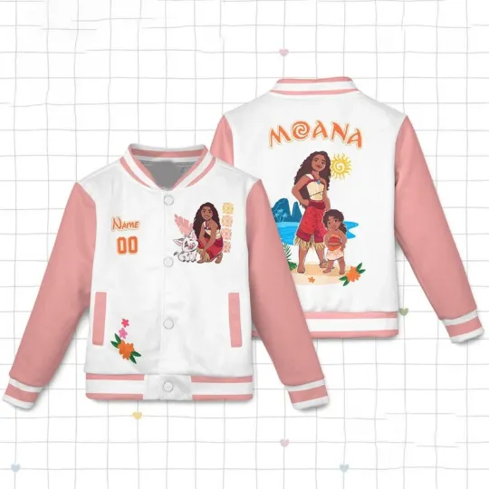 Discover Personalized Moana Princess Birthday Gift Pink Pastel & White Baseball Jacket