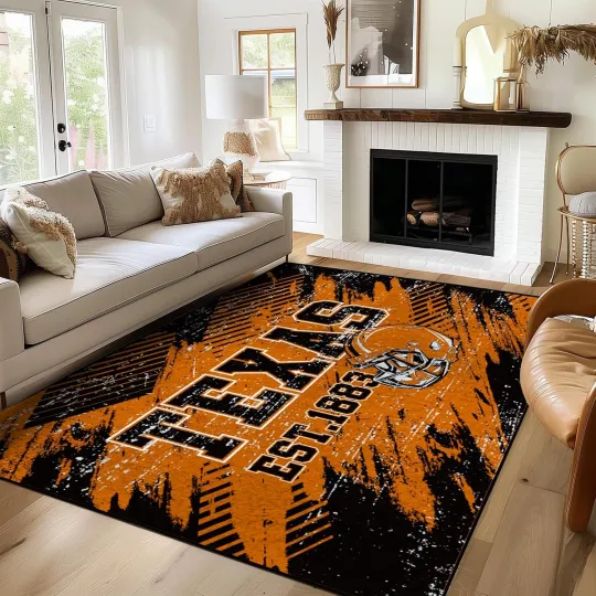 Discover Texas Rugs Bedroom Living Room Football Carpet Non-Slip Machine Washable Area