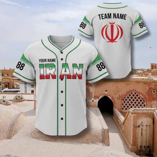Custom Iran Baseball Jersey with Name Number, Personalized Team Gift Unisex Shirt