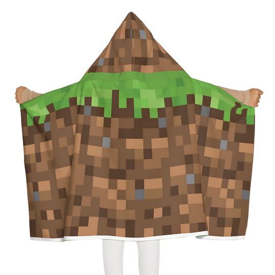Hooded Towel Grass Block- Minecrafterer Gift- Kids Towel- Beach Day- Pool Day- Gift for Miners