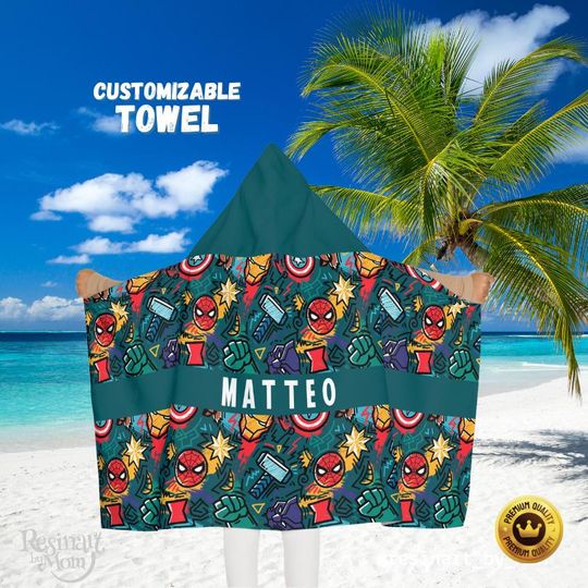 Marvel Avengers Hooded Towel, Personalized Beach Towel with Name