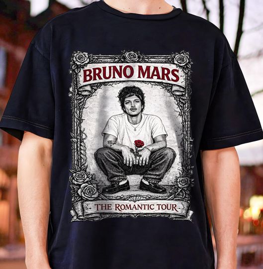 Discover Bruno Mars Romantic Tour Shirt, Concert Graphic Tee, Pop Music Fan T Shirt
