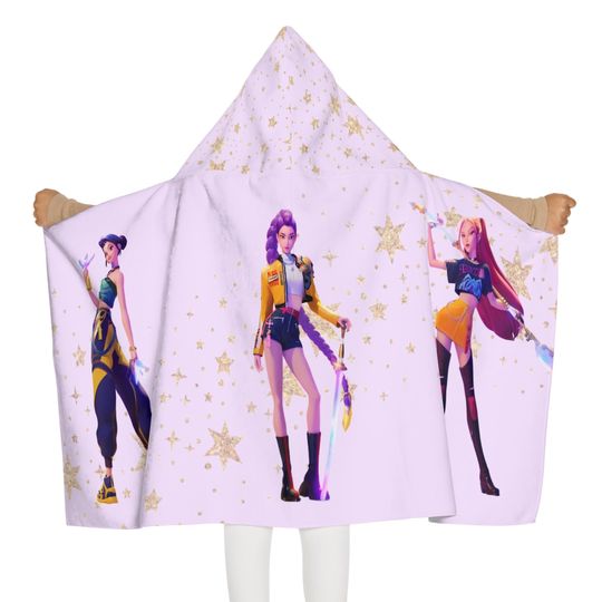 Huntrix Trio Youth Hooded Towel | Pink Stars, Kpop Demon Hunters