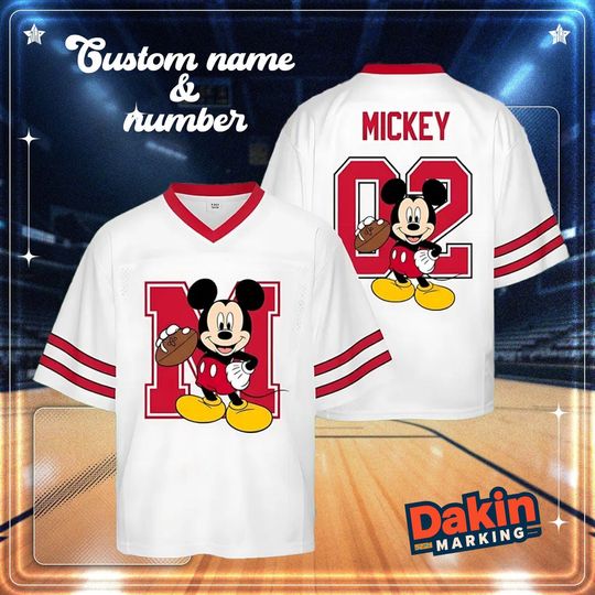 Discover Custom Name Football Jersey, Personalized Number Sports Shirt, White Red Game Day Jersey