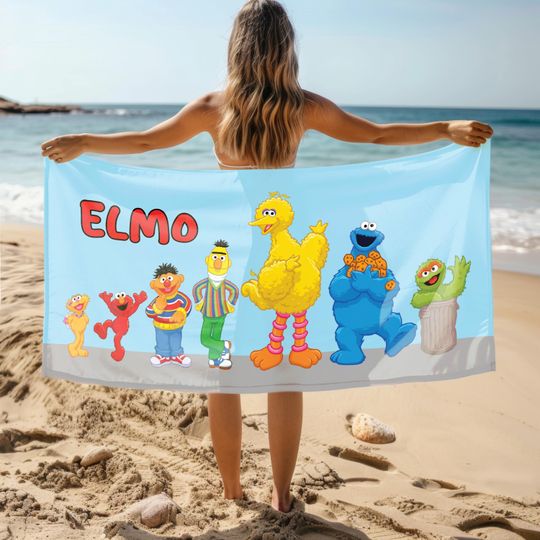 Discover Personalized Name Towel for Kids,Colorful Puppet-Inspired Beach Towel,Fun Gift for Boys-Girls Who Love Bright Characters and Playful Designs