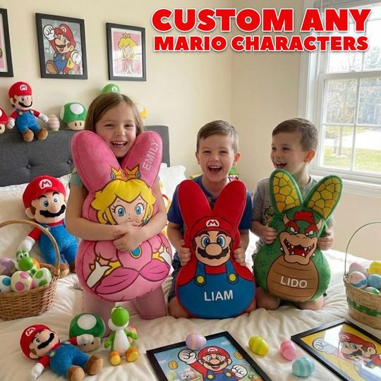 Discover Custom Video Game Name Pillow, Personalized Easter Bunny Family Plush Pillow, Easter Basket Gift, Kids Cartoon Pillow Gift for Boy or Girl