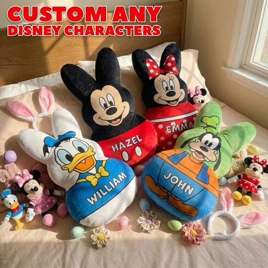 Discover Custom Disney Name Pillow, Personalized Easter Bunny Family Plush Pillow, Easter Basket Gift, Kids Cartoon Pillow Gift for Boy or Girl