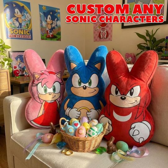 Discover Personalized Easter Bunny Family Plush Pillow, Custom Video Game Name Pillow, Easter Basket Gift, Kids Sonic Pillow Gift for Boy or Girl