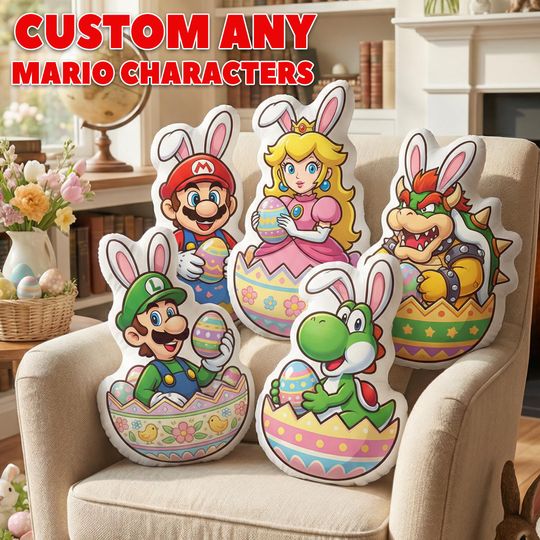 Discover Personalized Easter Bunny Family Plush Pillow, Custom Video Game Name Pillow, Easter Basket Gift, Kids Cartoon Pillow Gift for Boy or Girl