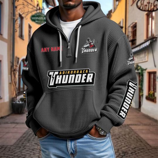 Adirondack Thunder Personalized Name Quarter Waffle Zip Hoodie