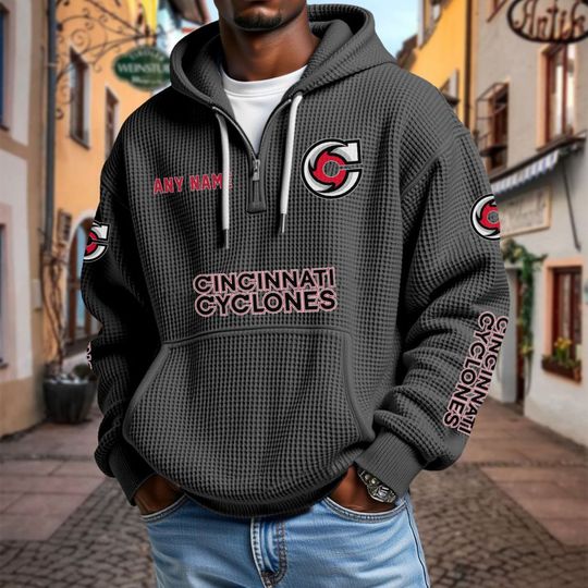 Discover Cincinnati Cyclones Personalized Name Quarter Waffle Zip Hoodie