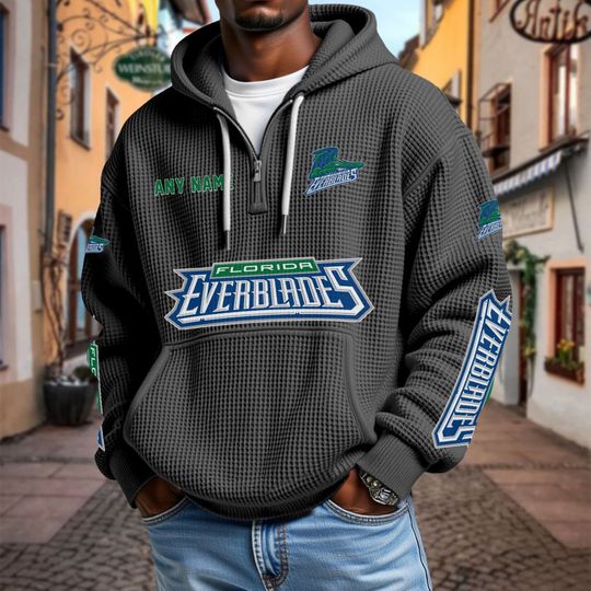 Discover Florida Everblades Personalized Name Quarter Waffle Zip Hoodie