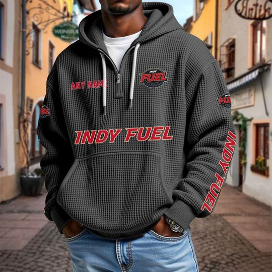 Indy Fuel Personalized Name Quarter Waffle Zip Hoodie