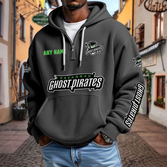 Discover Savannah Ghost Pirates Personalized Name Quarter Waffle Zip Hoodie