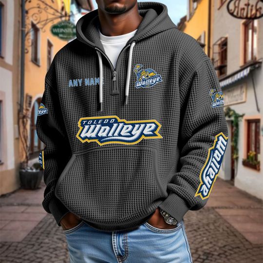 Toledo Walleye Personalized Name Quarter Waffle Zip Hoodie