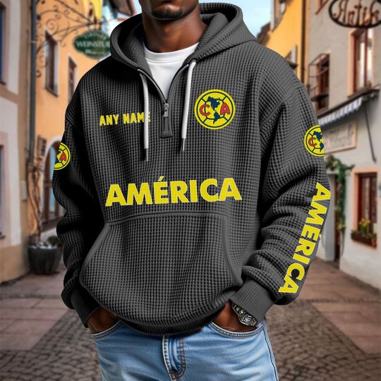 Discover Club America Personalized Name Quarter Waffle Zip Hoodie