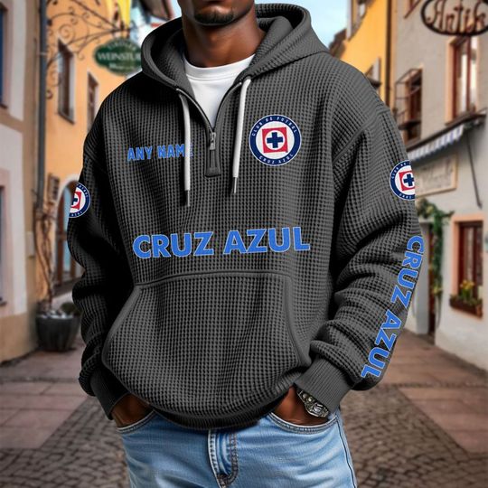 Discover Cruz Azul Personalized Name Quarter Waffle Zip Hoodie
