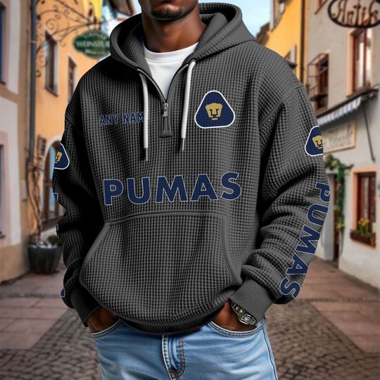 Discover Pumas UNAM Personalized Name Quarter Waffle Zip Hoodie