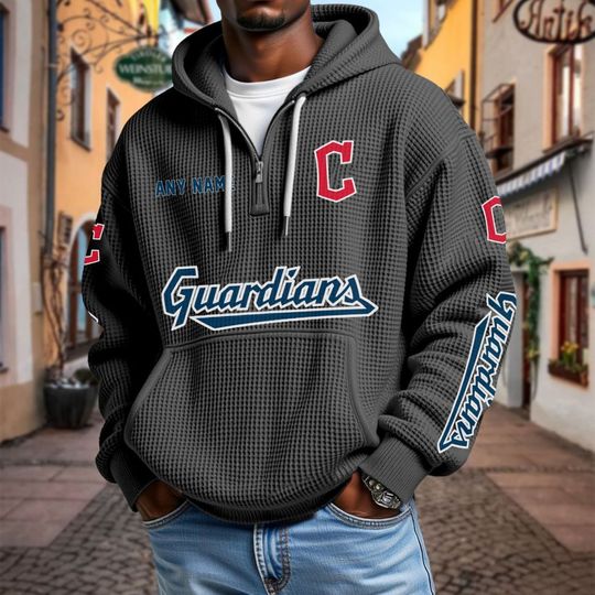 Discover Cleveland Guardians Personalized Name Quarter Waffle Zip Hoodie