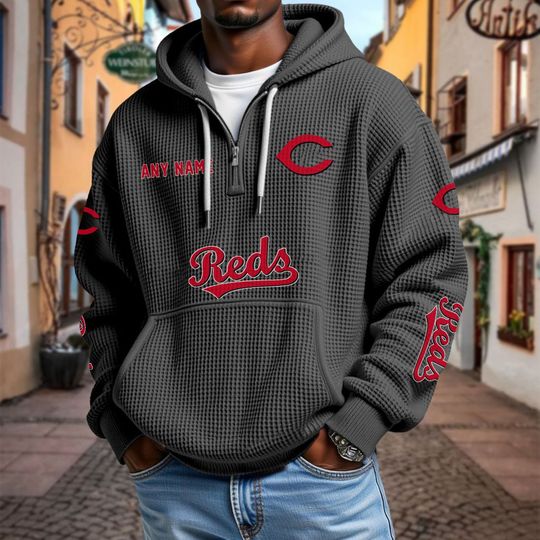 Discover Cincinnati Reds Personalized Name Quarter Waffle Zip Hoodie