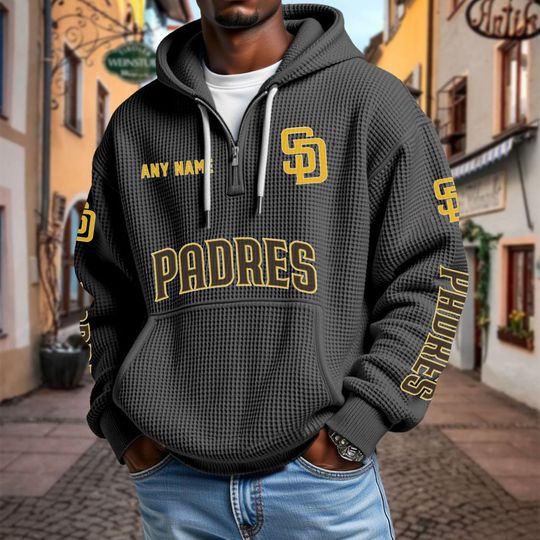 Discover San Diego Padres Personalized Name Quarter Waffle Zip Hoodie