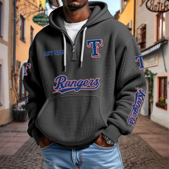 Texas Rangers Personalized Name Quarter Waffle Zip Hoodie