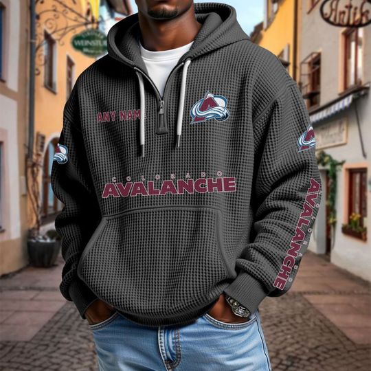 Colorado Avalanche Personalized Name Quarter Waffle Zip Hoodie