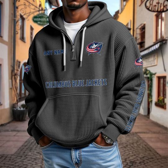 Discover Columbus Blue Jackets Personalized Name Quarter Waffle Zip Hoodie