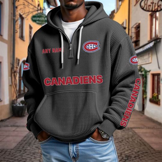 Montreal Canadiens Personalized Name Quarter Waffle Zip Hoodie