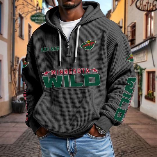 Minnesota Wild Personalized Name Quarter Waffle Zip Hoodie