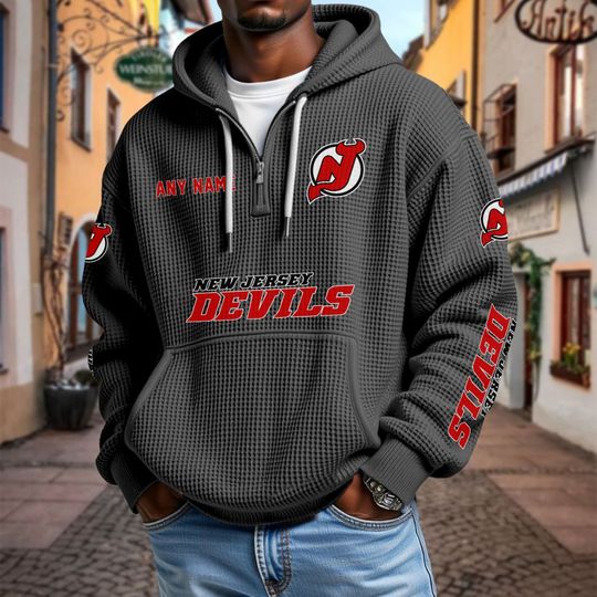 New Jersey Devils Personalized Name Quarter Waffle Zip Hoodie