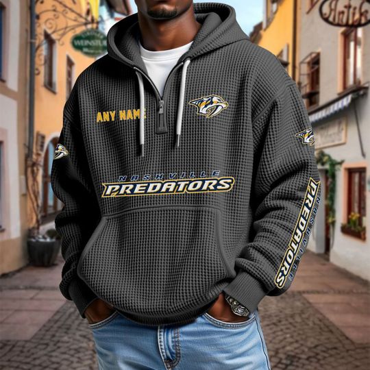 Discover Nashville Predators Personalized Name Quarter Waffle Zip Hoodie
