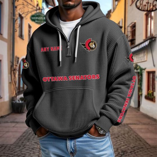 Ottawa Senators Personalized Name Quarter Waffle Zip Hoodie