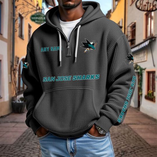San Jose Sharks Personalized Name Quarter Waffle Zip Hoodie