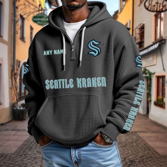 Seattle Kraken Personalized Name Quarter Waffle Zip Hoodie