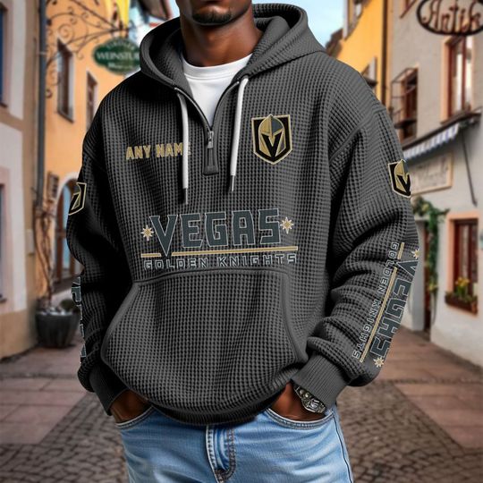 Vegas Golden Knights Personalized Name Quarter Waffle Zip Hoodie
