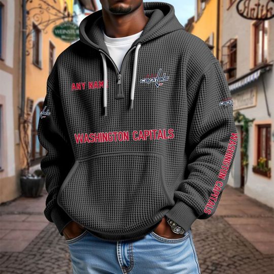 Washington Capitals Personalized Name Quarter Waffle Zip Hoodie