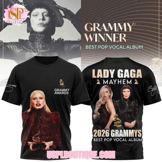 Discover Ld ga “Mayhem” Grammys 2026 Black T-Shirt
