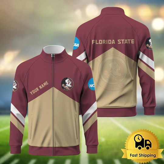 Discover Florida State Seminoles Logo Custom Standing Neck Zipper Jacket