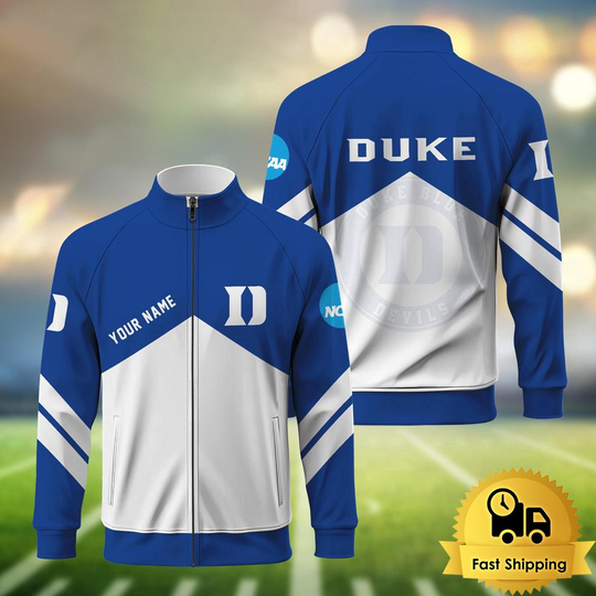 Discover Duke Blue Devils Logo Custom Standing Neck Zipper Jacket