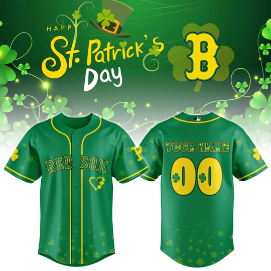 Boston Red Sox St. Patrick’s Day Lucky Edition Custom Baseball Jersey