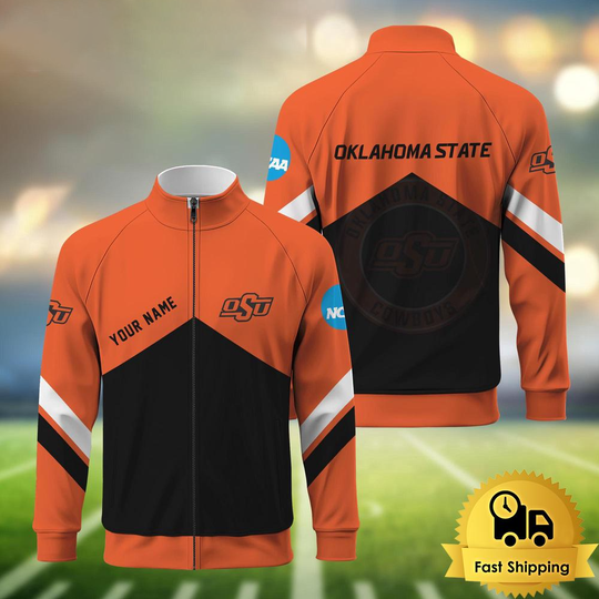 Discover Oklahoma State Cowboys Logo Custom Standing Neck Zipper Jacket