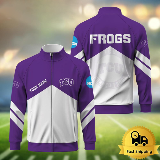 Discover TCU Hornedd Frogs Logo Custom Standing Neck Zipper Jacket