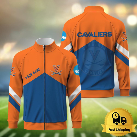 Virginia Cavaliers Logo Custom Standing Neck Zipper Jacket