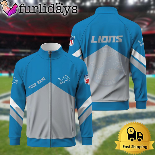 Discover Detroit Lions Logo Custom Standing Neck Zipper Jacket