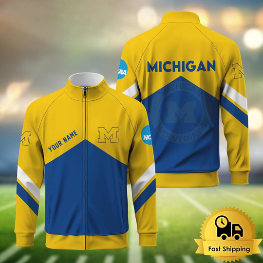 Discover Michigan Wolverines Logo Custom Standing Neck Zipper Jacket