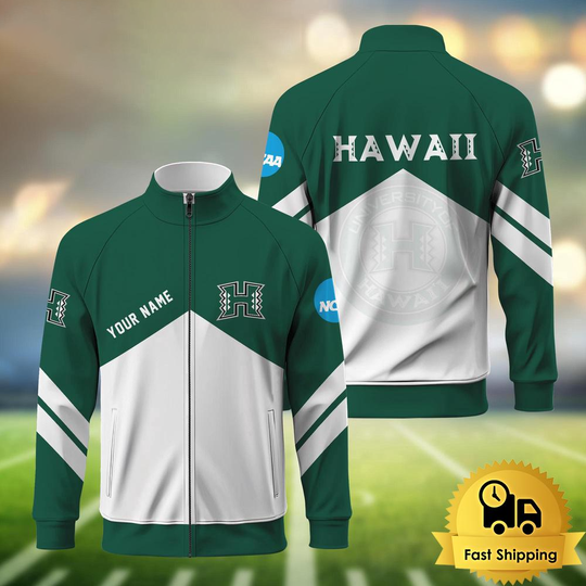 Discover Hawaii Rainbow Warriors Logo Custom Standing Neck Zipper Jacket