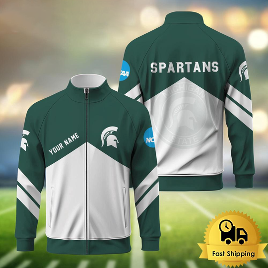 Discover Michigan State Spartans Logo Custom Standing Neck Zipper Jacket